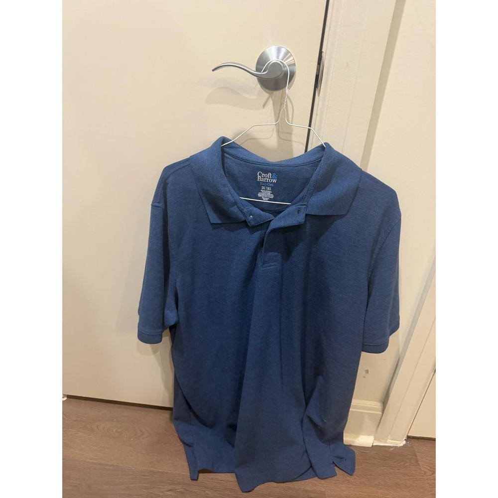 Croft & Barrow Mens Blue Easy Care Pique Polo Shirt 3XL Tall Short Sleeve